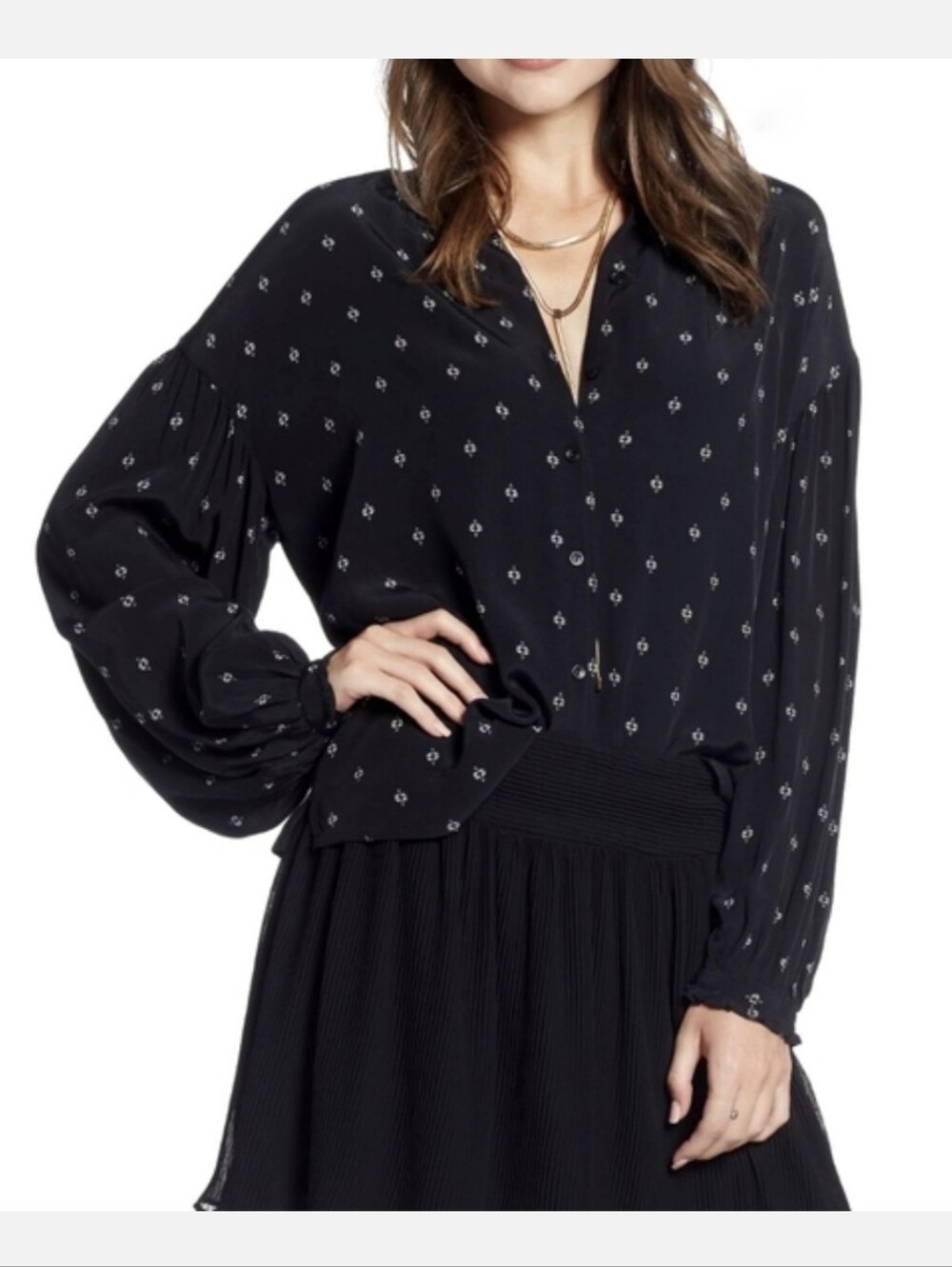 Something Navy Easy Volume Button Down Blouse